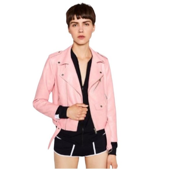 Zara Jackets & Blazers - Zara Pink Vegan Motorcycle Jacket XL